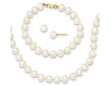 5-6mm Freshwater Cultured White Pearl Earrings, Bracelet an Necklace Set in 14K Gold